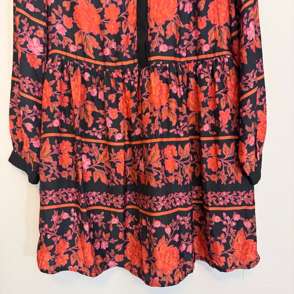 Cupcakes and Cashmere Babydoll Dress M Red Floral Shift Mini Long Sleeve Boho - Picture 5 of 11